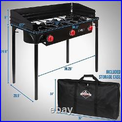 Cast Iron 3-Burner Outdoor Gas Stove 225,000 BTU Portable Propane Cooktop w