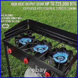 Cast Iron 3-Burner Outdoor Gas Stove 225,000 BTU Portable Propane Cooktop w