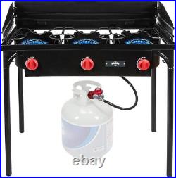 Cast Iron 3-Burner Outdoor Gas Stove Portable Propane Cooktop, Removable Legs