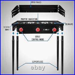 Cast Iron 3-Burner Outdoor Gas Stove Portable Propane Cooktop, Removable Legs