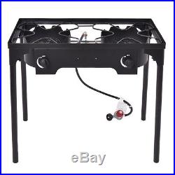 Cast Iron Double Burner Gas Propane Cooker Camping Picnic Stove Stand BBQ Grill