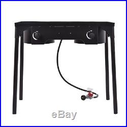 Cast Iron Double Burner Gas Propane Cooker Camping Picnic Stove Stand BBQ Grill