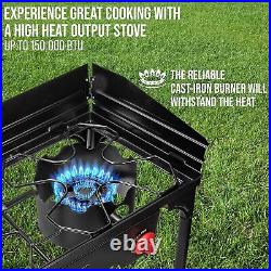 Cast Iron Double-Burner Outdoor Gas Stove 150 000 BTU Portable Propane Co