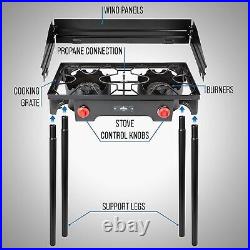 Cast Iron Double-Burner Outdoor Gas Stove 150 000 BTU Portable Propane Co