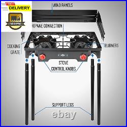 Cast Iron Double-Burner Outdoor Gas Stove 150,000 BTU Portable Propane Cooktop