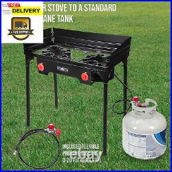 Cast Iron Double-Burner Outdoor Gas Stove 150,000 BTU Portable Propane Cooktop