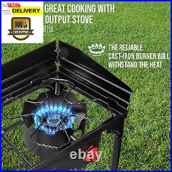 Cast Iron Double-Burner Outdoor Gas Stove 150,000 BTU Portable Propane Cooktop