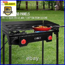 Cast Iron Double-Burner Outdoor Gas Stove 150,000 BTU Portable Propane Cooktop