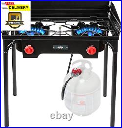 Cast Iron Double-Burner Outdoor Gas Stove 150,000 BTU Portable Propane Cooktop