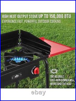 Cast Iron Double-Burner Outdoor Gas Stove With Removable Leg, Temperature Control
