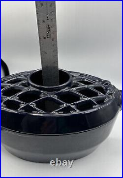 Cast Iron Enameled Steamer Pot Wood Stove Lattice Top Blue 11.5! Very Nice
