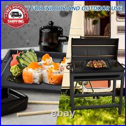 Cast Iron Griddle Pan Grill for Stove Tops Gas Grills Non-Stick Griddle with 2 H