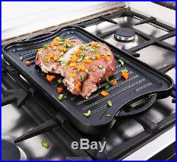 Cast Iron Griddle Reversible Grill Kitchen BBQ Steak Oven Gas Stove Pre Seasoned