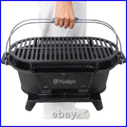Cast Iron Hibachi Grill Portable Stove Charcoal Skillet for Outdoor BBQ Cooking