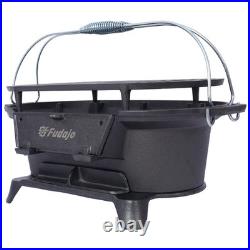 Cast Iron Hibachi Grill Portable Stove Charcoal Skillet for Outdoor BBQ Cooking