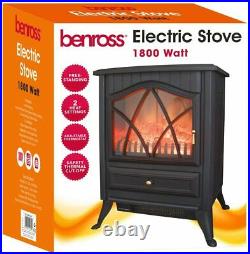 Cast Iron Log Burning Flame Effect Fire Stove Black Electric Heater 900W 1800W