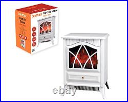 Cast Iron Log Burning Flame Effect Fire Stove White Electric Heater 900W 1800W