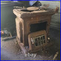 Cast Iron & Metal Freestanding Woodstove Brown with Front Door Grate, Wood Fuel
