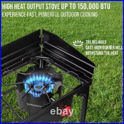 Cast Iron Outdoor Burner Dual Stove with Carrying Bag