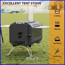 Cast Iron Portable Wood Burning Camping Stove, Compact Tent Stove with Chimne