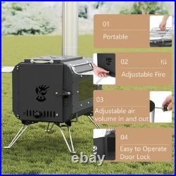 Cast Iron Portable Wood Burning Camping Stove, Compact Tent Stove with Chimne