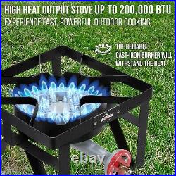 Cast Iron Single-Burner Outdoor Gas Stove 220,000 BTU Portable Propane-Powe