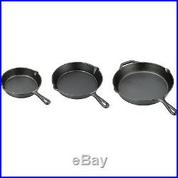 Cast Iron Skillet Set 3-pack Pre Seasoned 12 10.5 8 Stove Oven Cookware Black