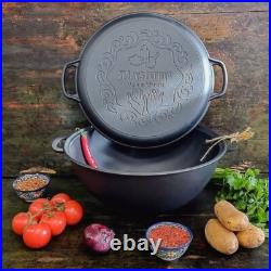 Cast Iron Uzbek Kazan Cauldron 15.85 Qt with Lid Outdoor Cooking Pot