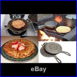 Cast Iron Waffle Maker Pan Belgian Large Indoor Outdoor Campfire Stove 4 Slice