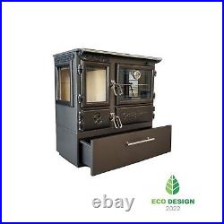 Cast Iron Wood Burning Stove With Oven & Wood Storage & Stovetop Cooking