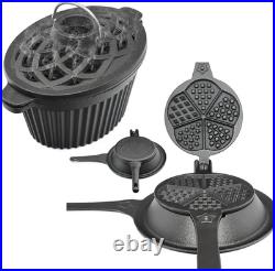 Cast Iron Wood Stove Steamer & Humidifier + Retro Waffle Maker Bundle Dual-Lay