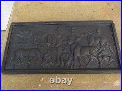 Cast Iron wood stove panel (Fireback) Moose and Lumberjacks