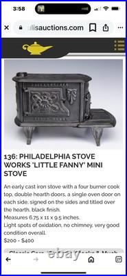 Cast iron antique salesman sample stove Little Fanny Philadelphia Rare Miniature