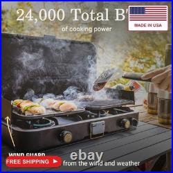 Coleman 1900 Collection 3-in-1 Propane Camping Stove, Cast Iron Grill & Griddle