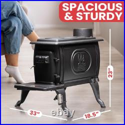 Company Cast Iron Wood Stove with Cool Touch Safety Handle, Heats up to 54,000 B