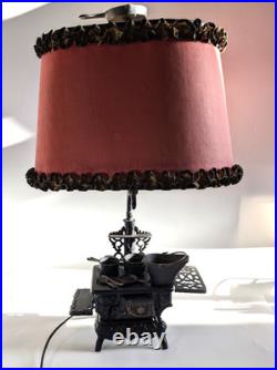 Crescent 1950s Cast Iron Stove Table Lamp w ALL Accessories Vintage Works
