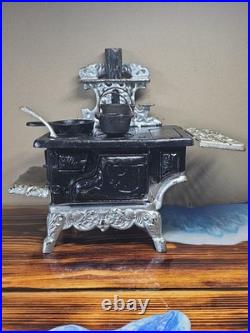 Crescent Salesmens Sample Large 12 Miniature Cast Iron Cook Stove & Accessories
