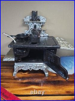 Crescent Salesmens Sample Large 12 Miniature Cast Iron Cook Stove & Accessories