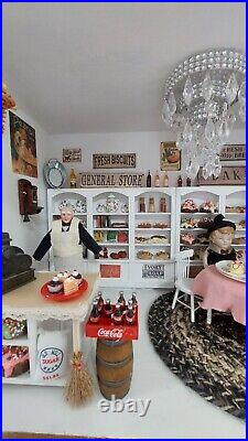 Dollhouse Room Box. Bakery, General Store Wood. Vintage Style. Cast Iron Stove