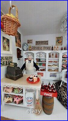 Dollhouse Room Box. Bakery, General Store Wood. Vintage Style. Cast Iron Stove