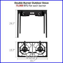 Double 2 Burner Gas Propane Cooker Outdoor Camping Picnic Stove Stand BBQ ZOKOP