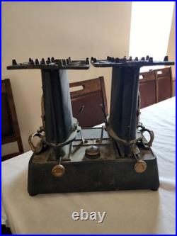 Double Burner Antique 1800s Cast Iron Kerosene Oil Camp Stove Heater Sad Iron