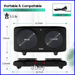 Double Cast Iron 2 Burner, 1800W Countertop Burner, Dual Electric Stove Burne