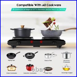 Double Cast Iron 2 Burner, 1800W Countertop Burner, Dual Electric Stove Burne