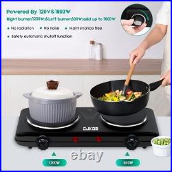 Double Cast Iron 2 Burner, 1800W Countertop Burner, Dual Electric Stove Burne