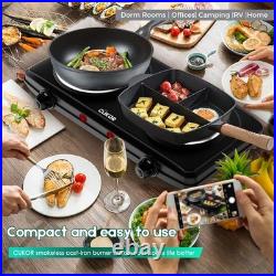 Double Cast Iron 2 Burner, 1800W Countertop Burner, Dual Electric Stove Burne