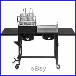 Double Deep Fryer Flat Top Griddle Combo BBQ Cook Station Stove Propane GasGrill