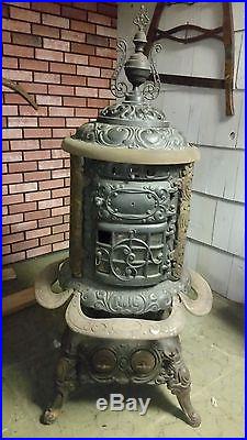 Early-1900s Cast Iron VENTIDUCT WINDSOR Cylinder Stove 57 Base Heater Parlor
