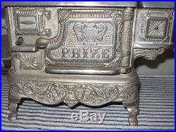 FANCY c. 1900 PRIZE Cast Iron Toy Stove, J & E Stevens, Nickel-Plated Antique