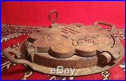 F CROWN antique heart waffle maker cast iron pan grill norway vtg kitchen stove